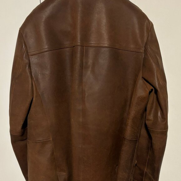 $1200 Sisley Brown Leather Button Closure Jacket - S/M (Aero, Fine Creek) - Picture 8 of 13